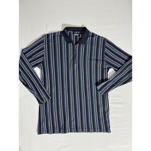 Vintage Puritan Striped Quarter Zip Polo Shirt | Y2K Retro | Size X-Large